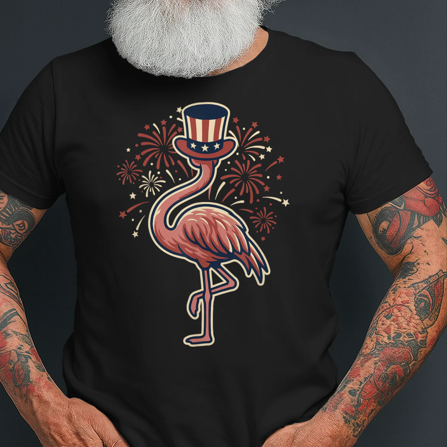 4th of July Flamingo Patriotic Top Hat Funny Fireworks USA