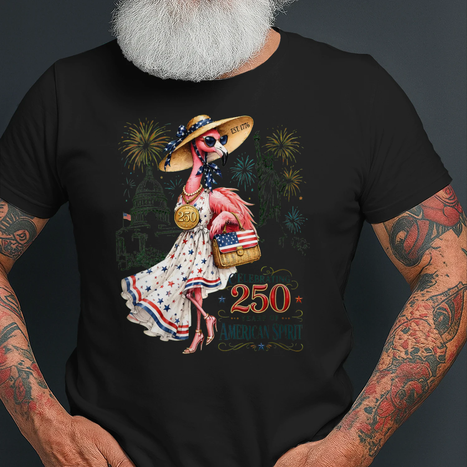 Women's Patriotic Flamingo 250 Years Celebrating American Spirit