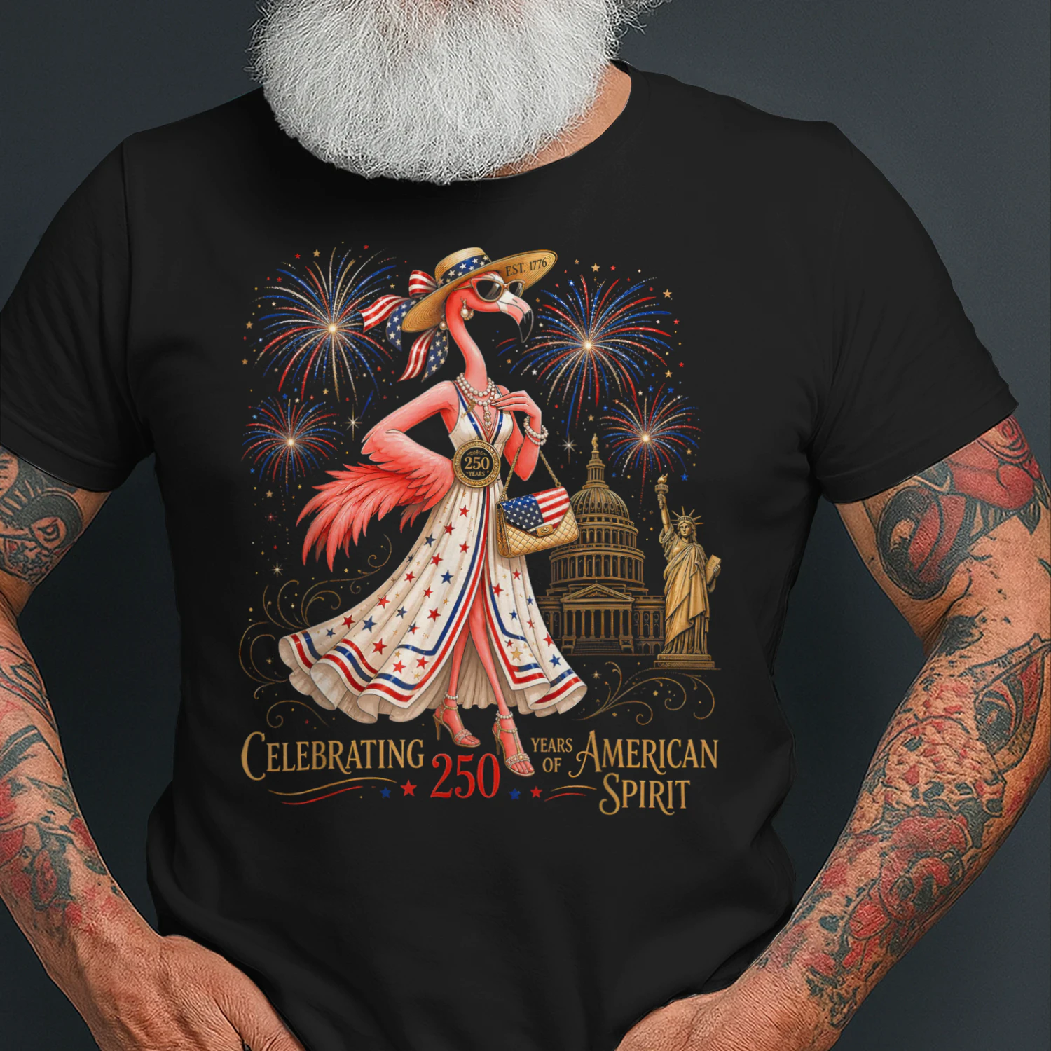 Patriotic Flamingo 250 Years Celebrating American Spirit