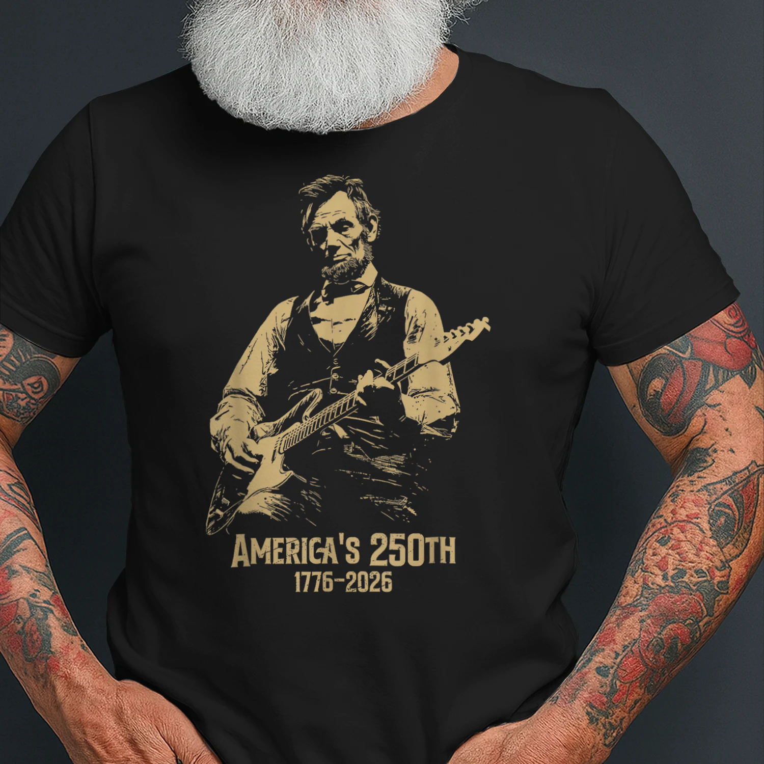America's 250th Abraham Lincoln Playing Guitar Retro Vintage