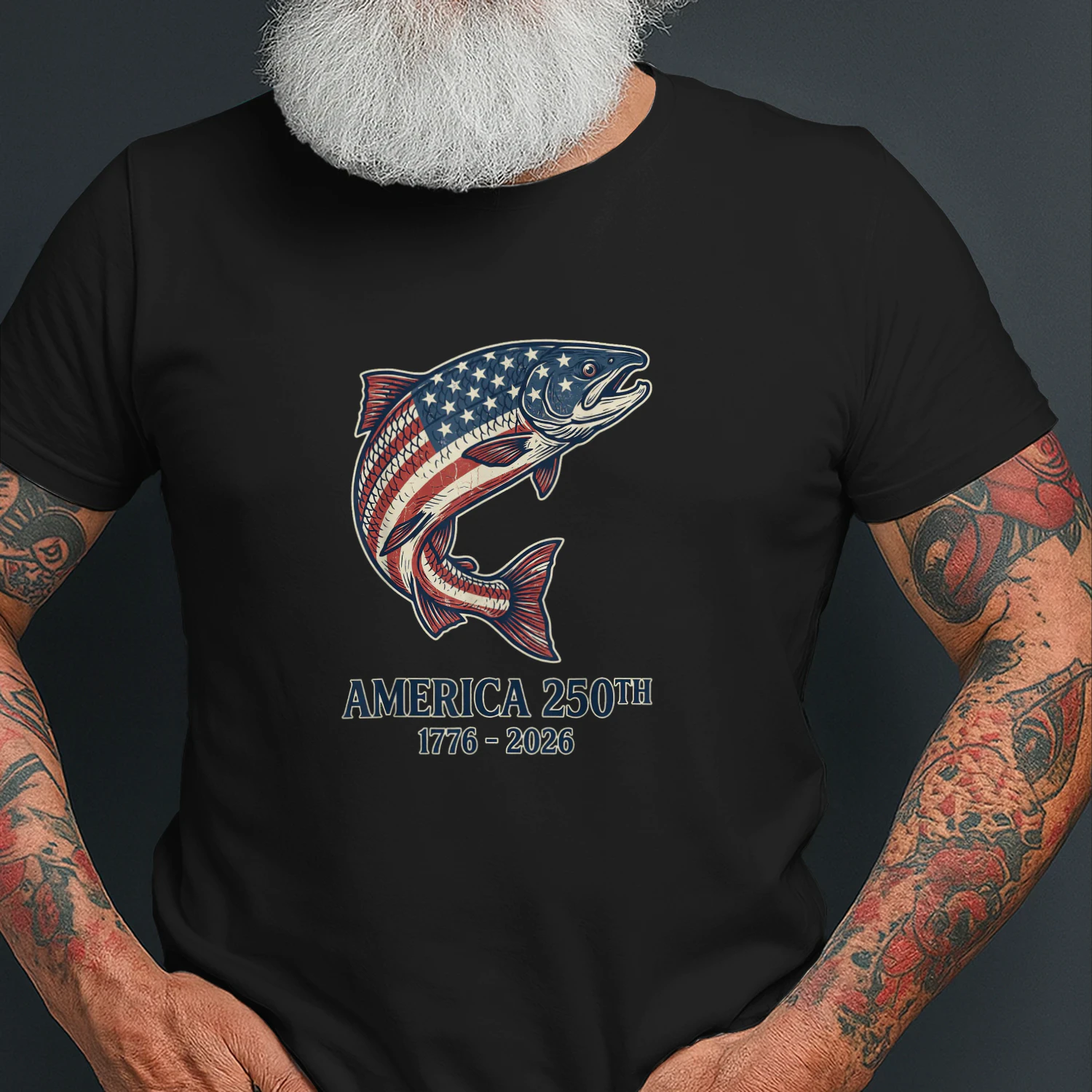 Patriotic Leaping Fish US Flag Salmon Graphic