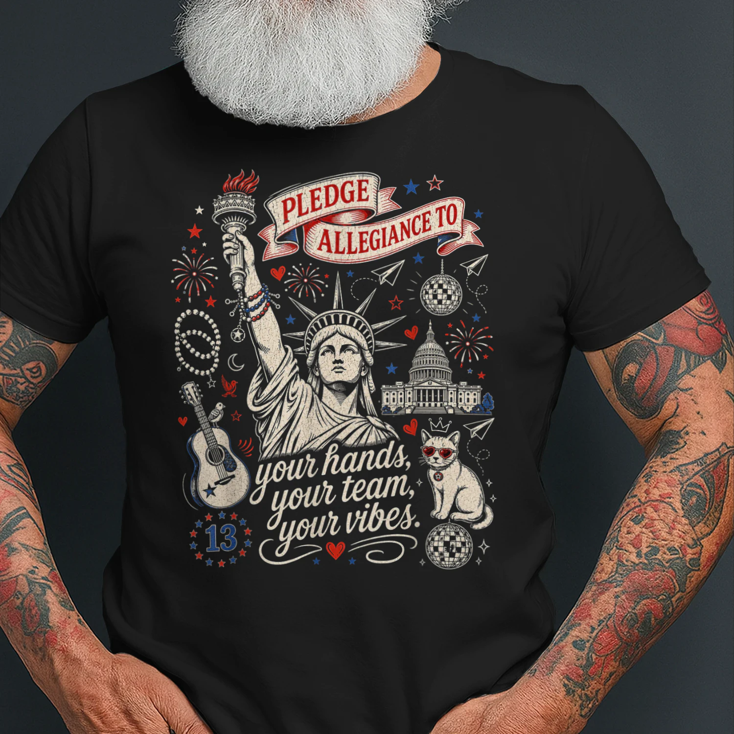 Pledge Allegiance to Your Hands Team Vibes Statue of Liberty