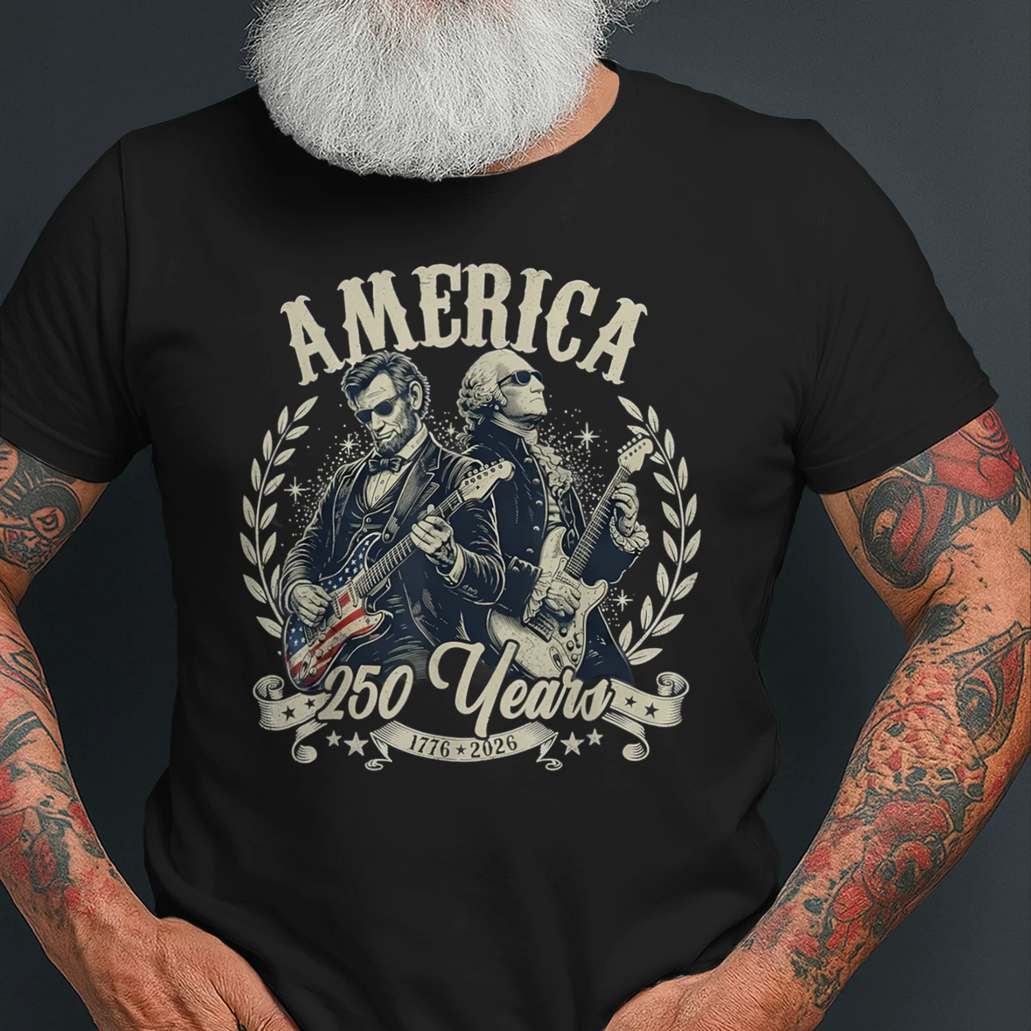 USA George Washington Abe Lincoln Playing Guitar 250th