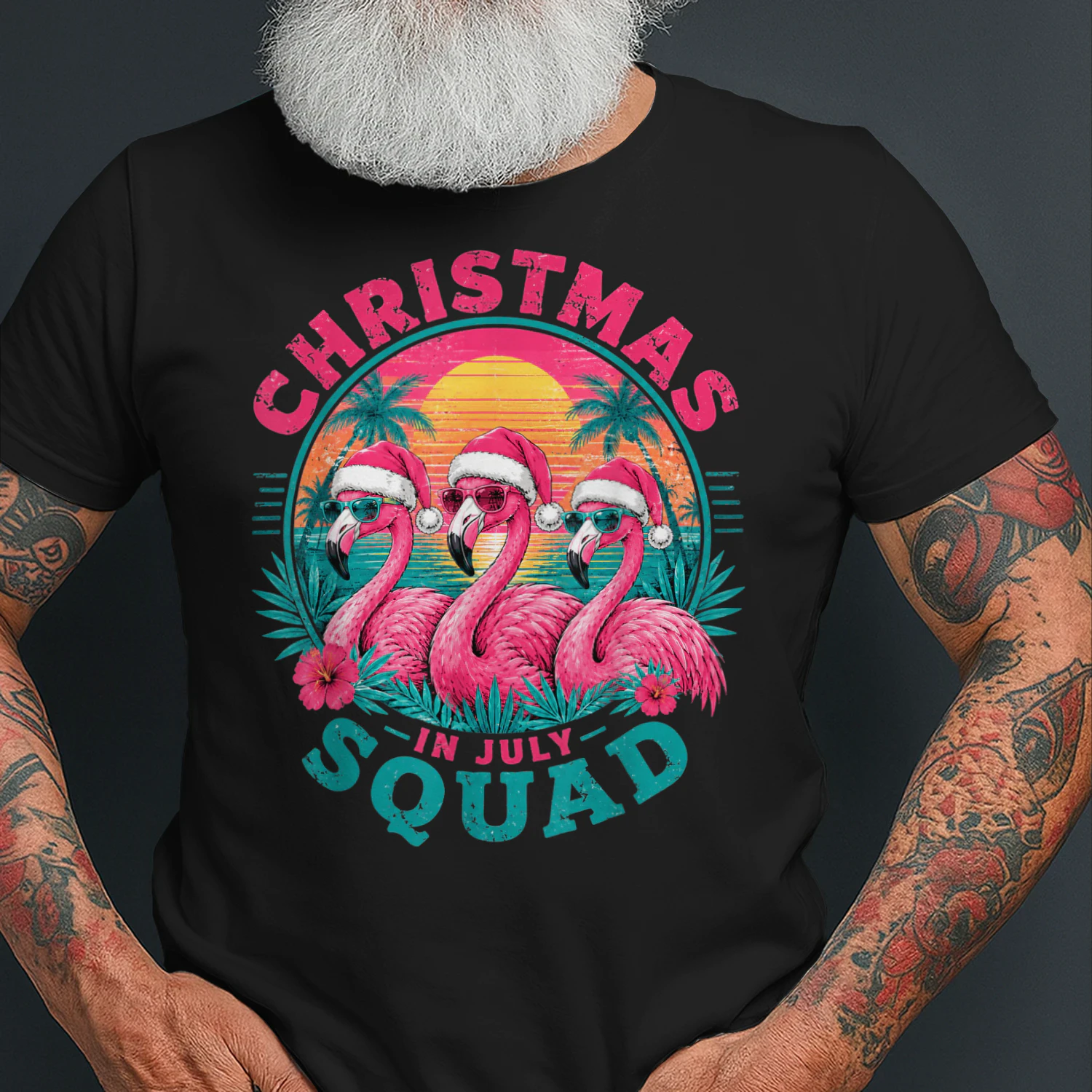 Christmas in July Flamingo Squad Beach Sunset