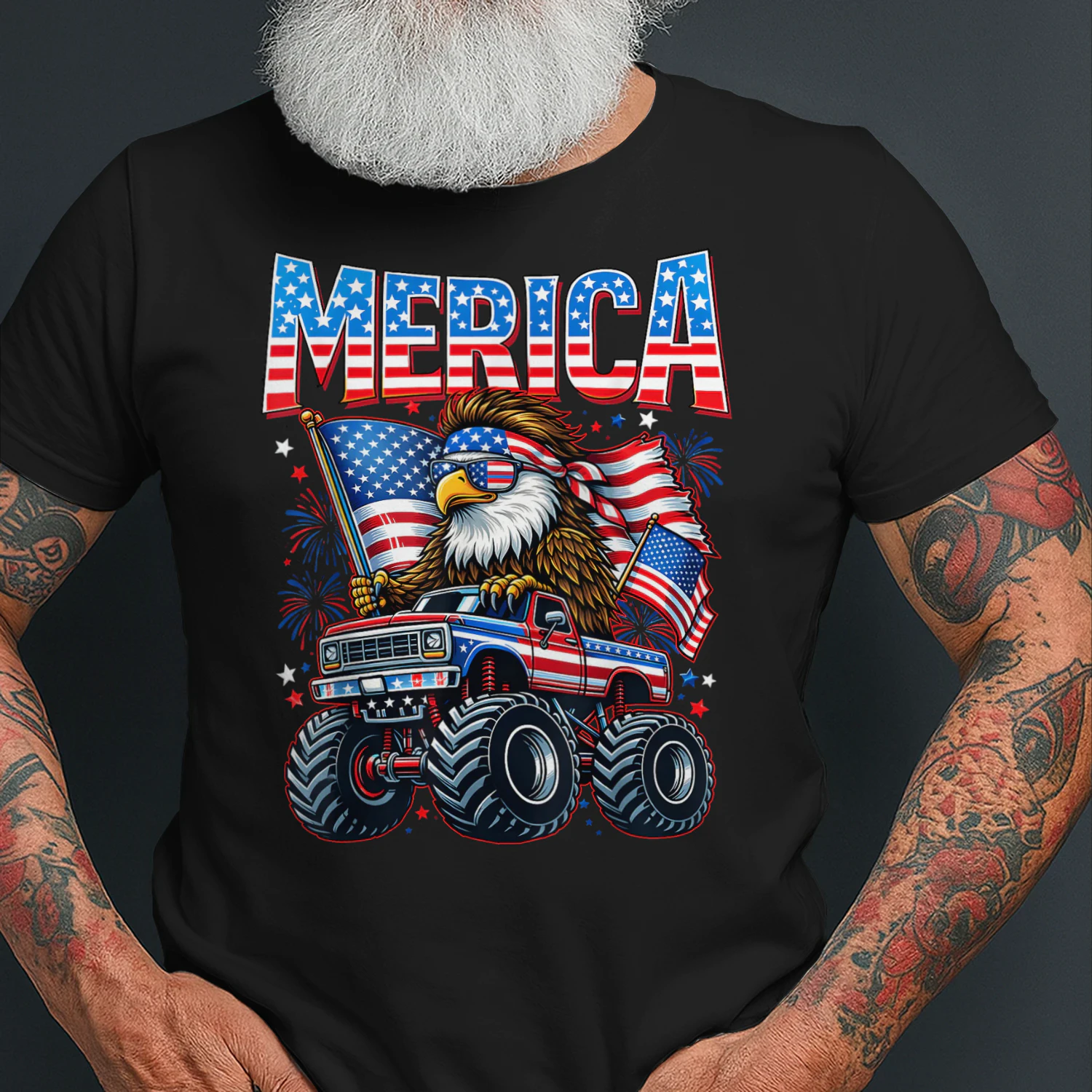 4th of July Merica Eagle Monster Truck Patriotic Men Boy Kid