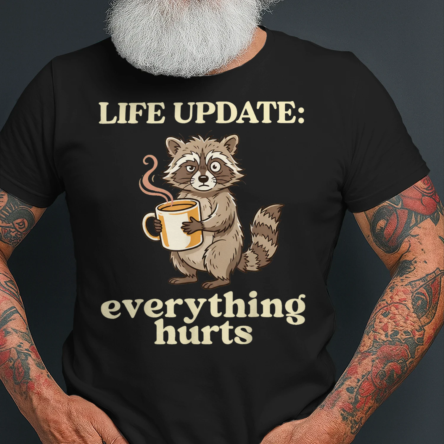 Life Update Everything Hurts Funny Raccoon Coffee