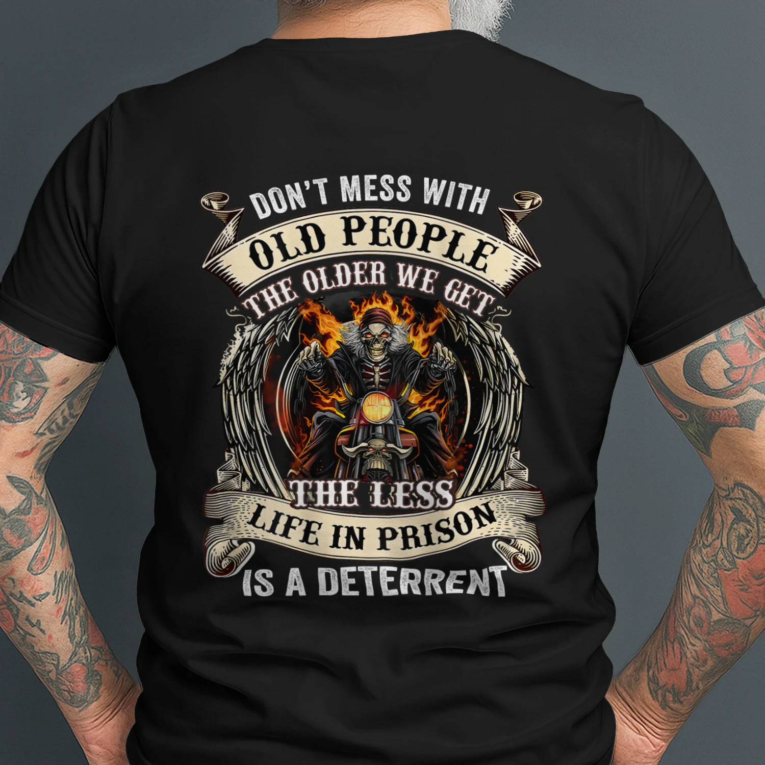 Don't Mess With Old People Skull Motorcycle Old