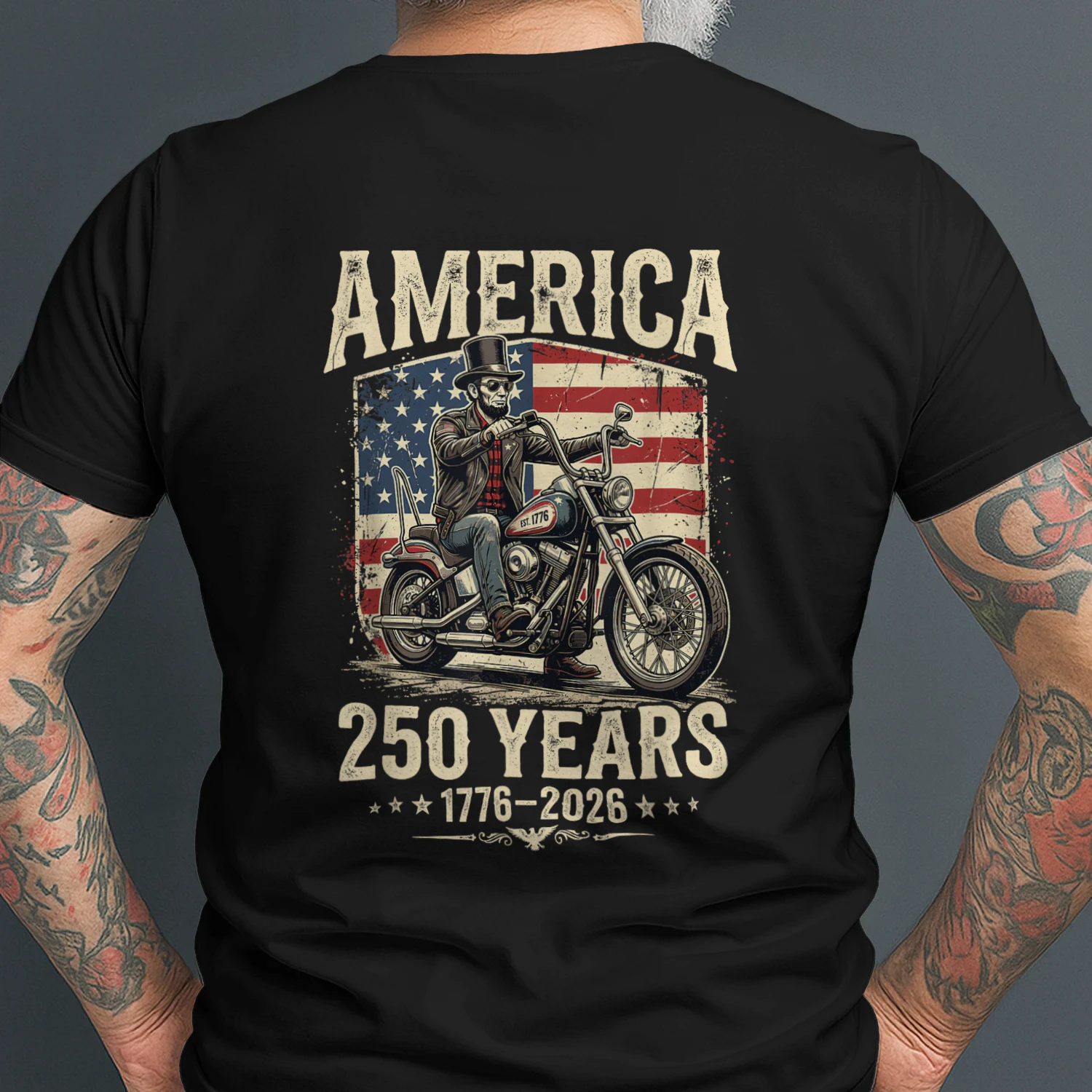 America 250 Years Freedom Abraham Lincoln Riding Motorcycle