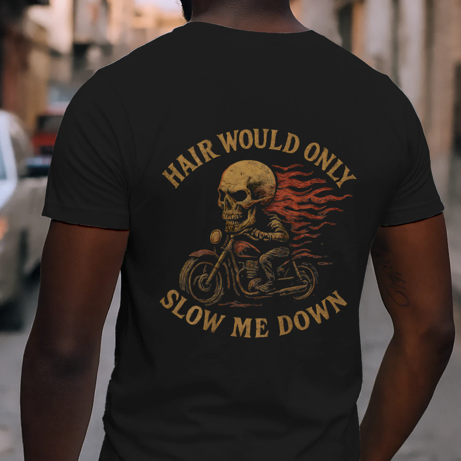 Bald Biker Skull Motorcycle Rider Funny Graphic