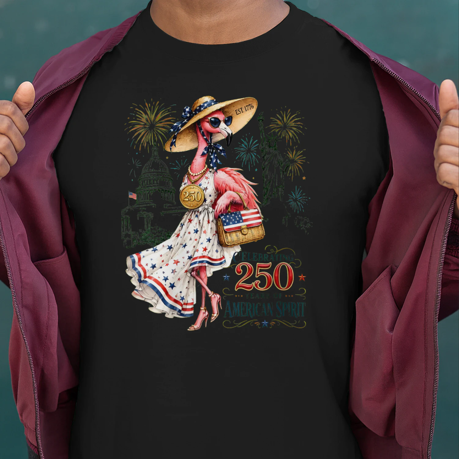 Women's Patriotic Flamingo 250 Years Celebrating American Spirit