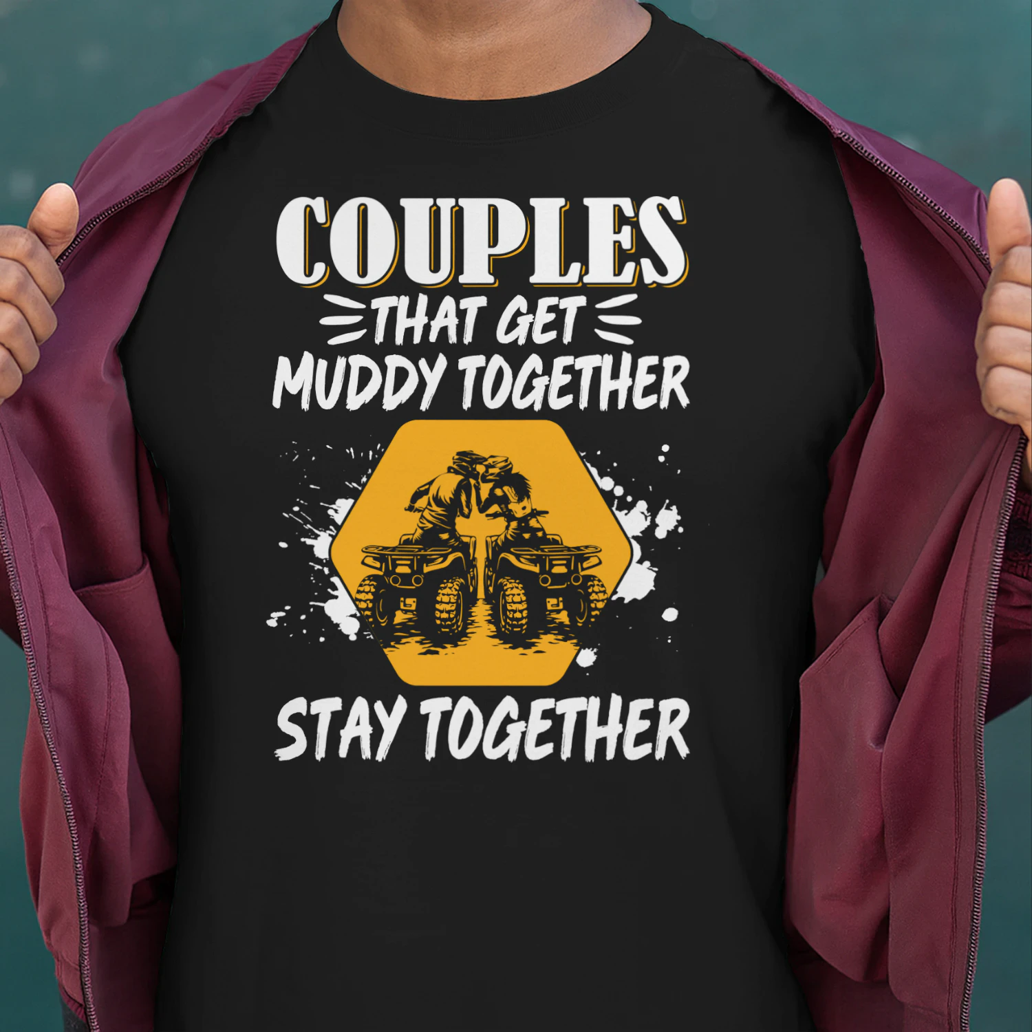 ATV Four Wheeler Couples Muddy Together Stay Together