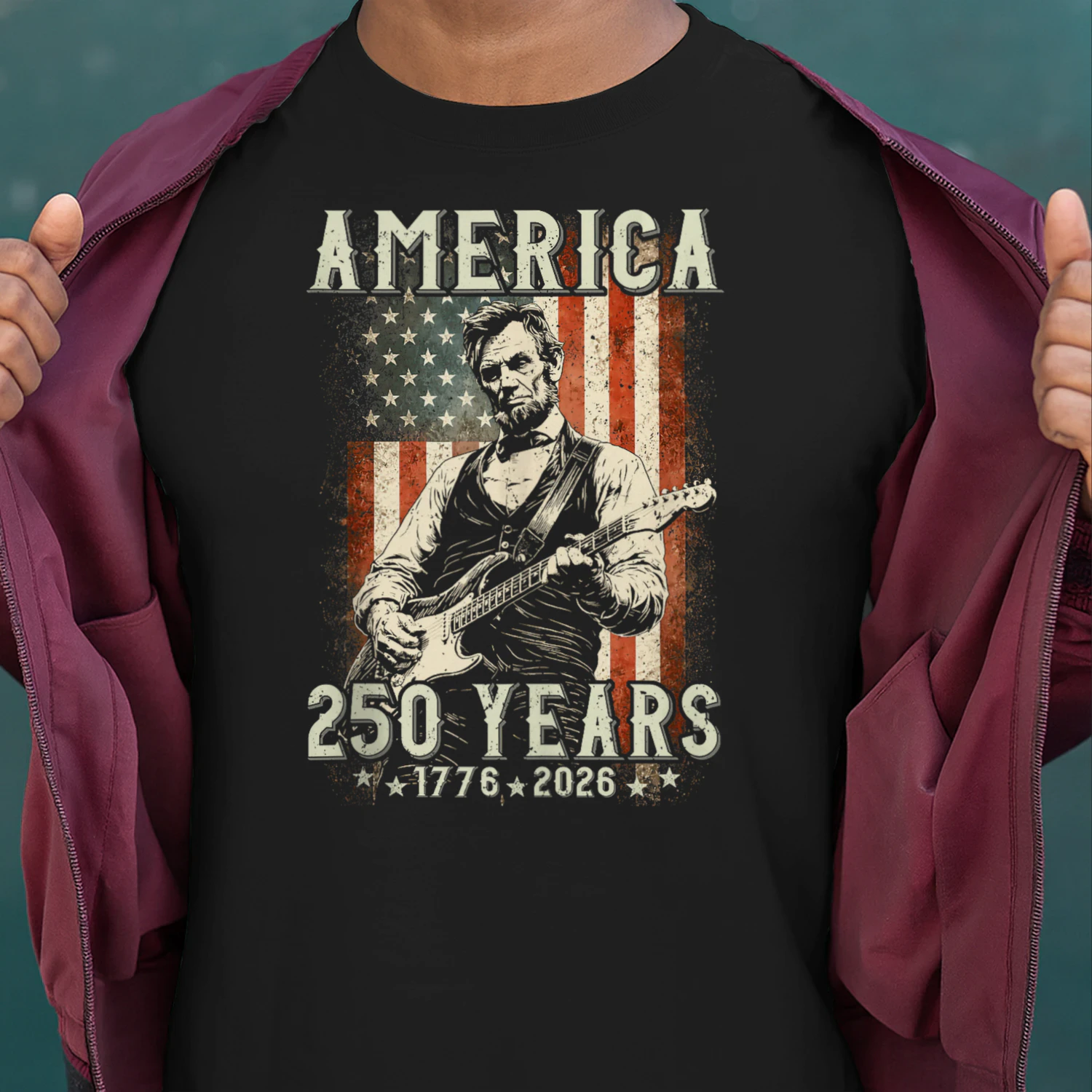Vintage Abraham Lincoln Abe Lincoln Playing Guitar 250 Years Tank
