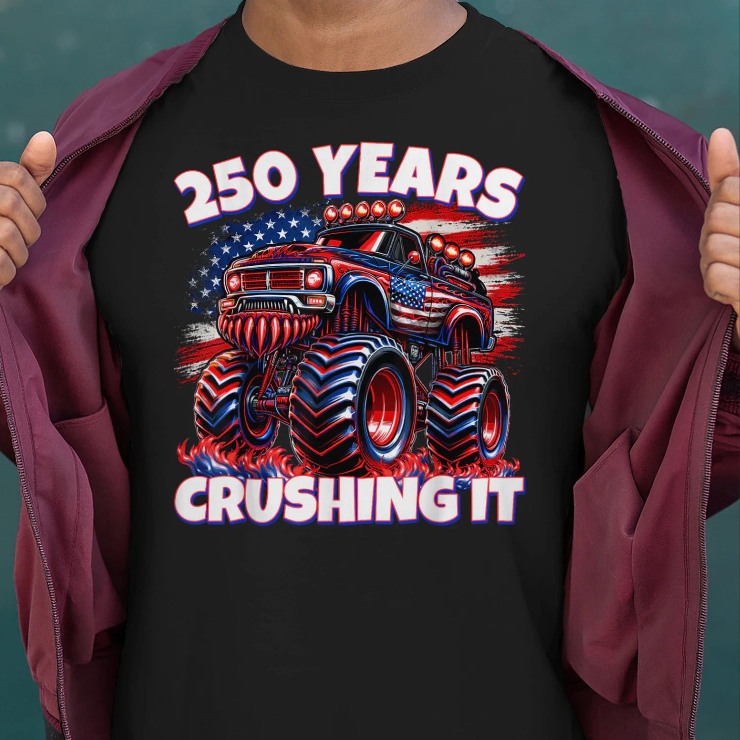 Kids 4th of July Monster Truck 250 Years Patriotic Boys