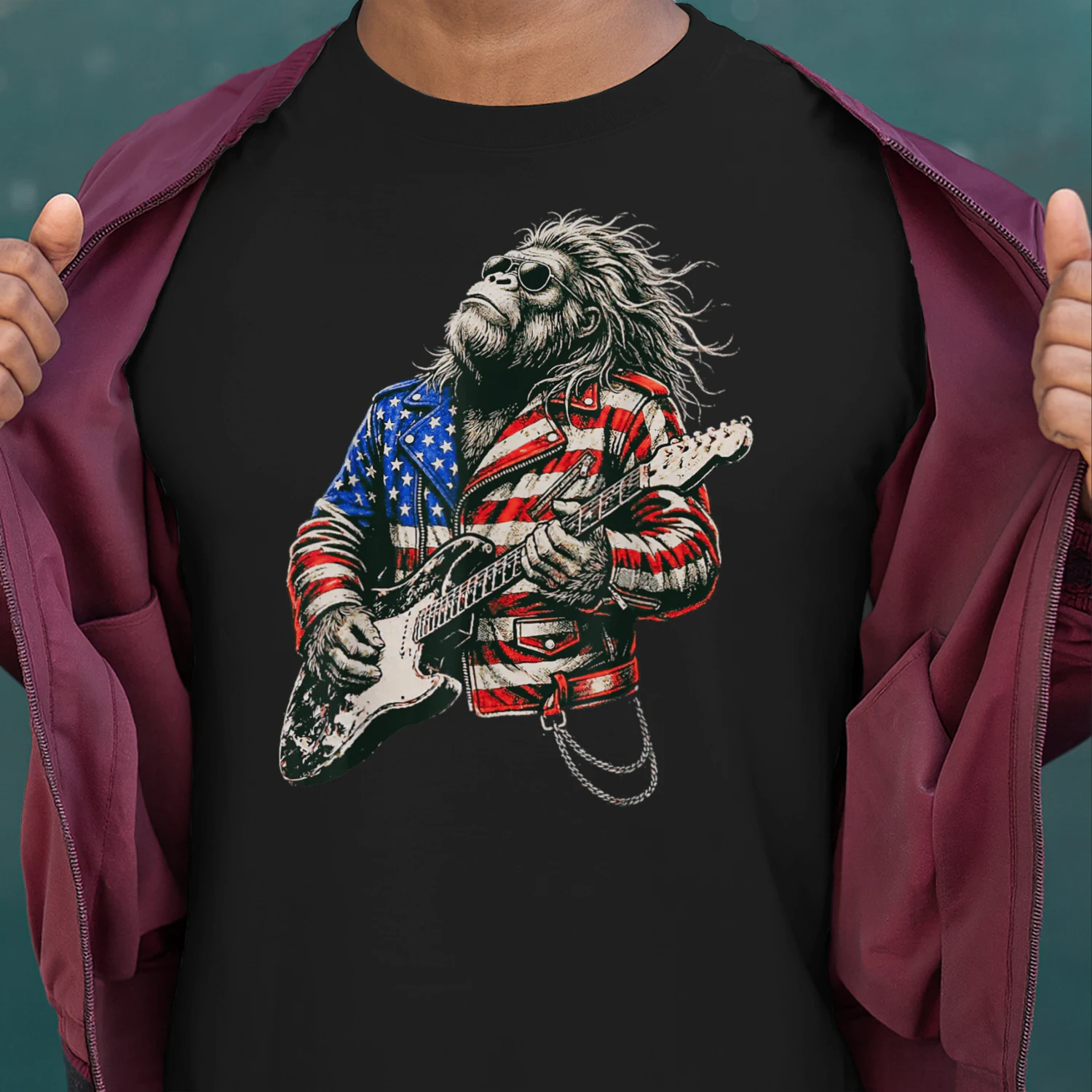Vintage Guitar Playing Patriotic American Sasquatch