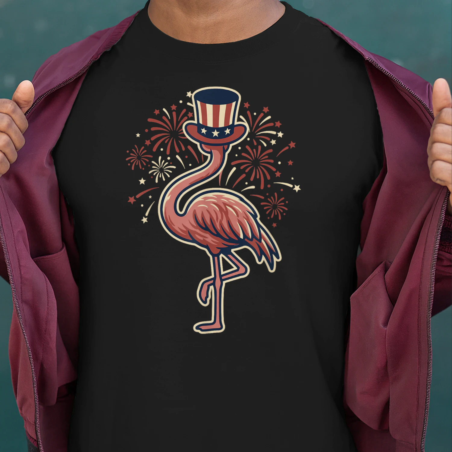 4th of July Flamingo Patriotic Top Hat Funny Fireworks USA