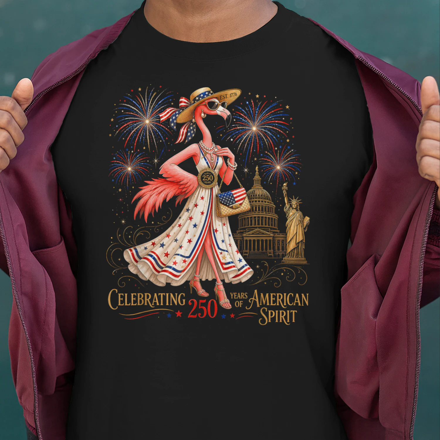 Patriotic Flamingo 250 Years Celebrating American Spirit