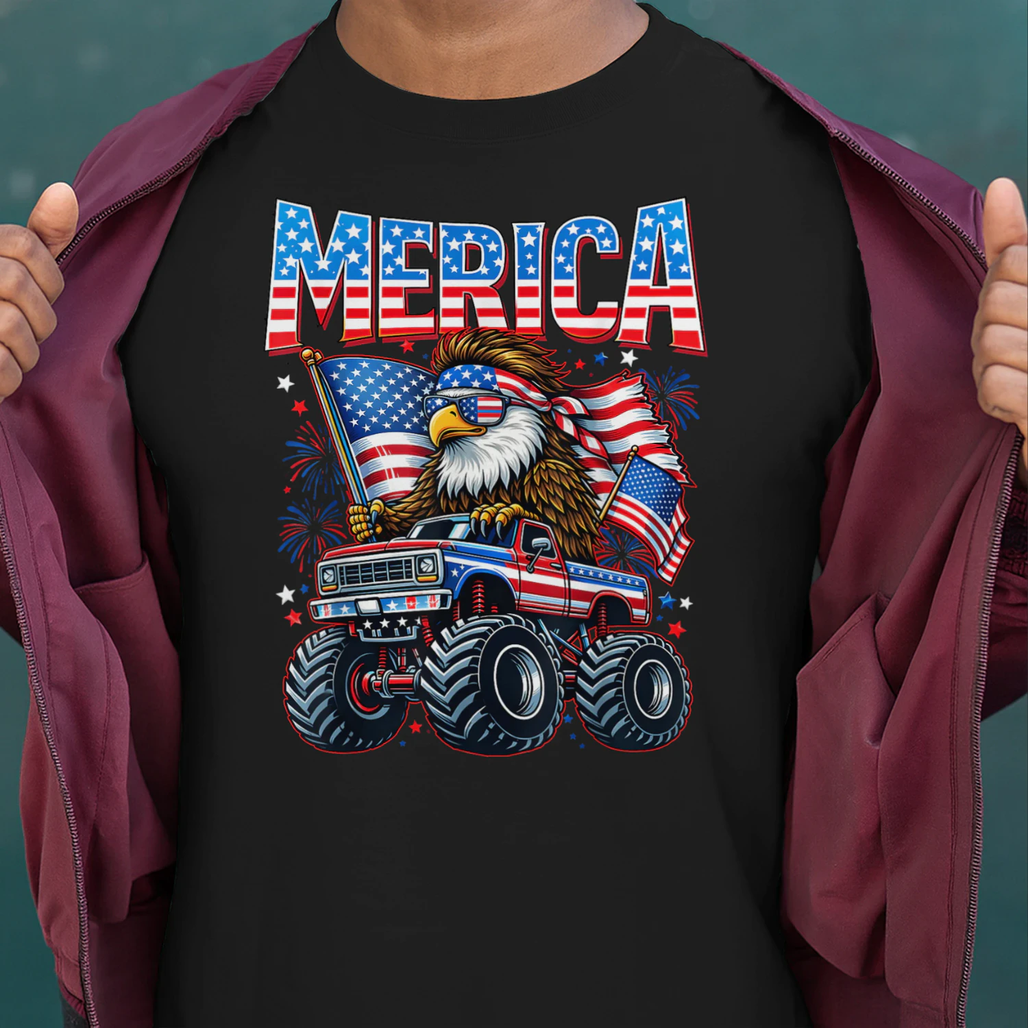 4th of July Merica Eagle Monster Truck Patriotic Men Boy Kid