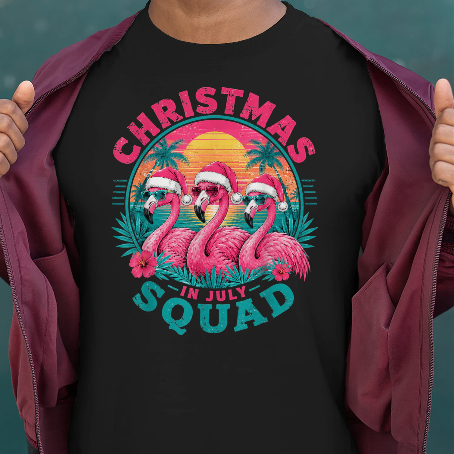 Christmas in July Flamingo Squad Beach Sunset