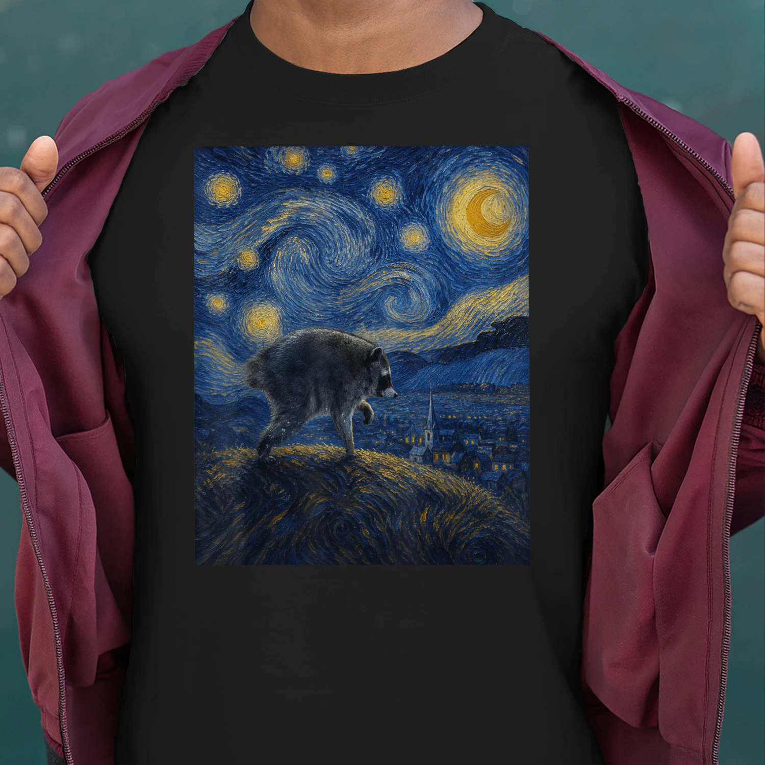 Jimothy Raccoon Starry Night Van Gogh Art Seattle
