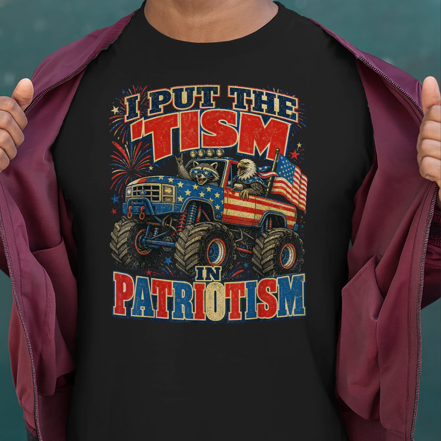 I Put The Tism in Patriotism Raccoon Eagle Monster Truck