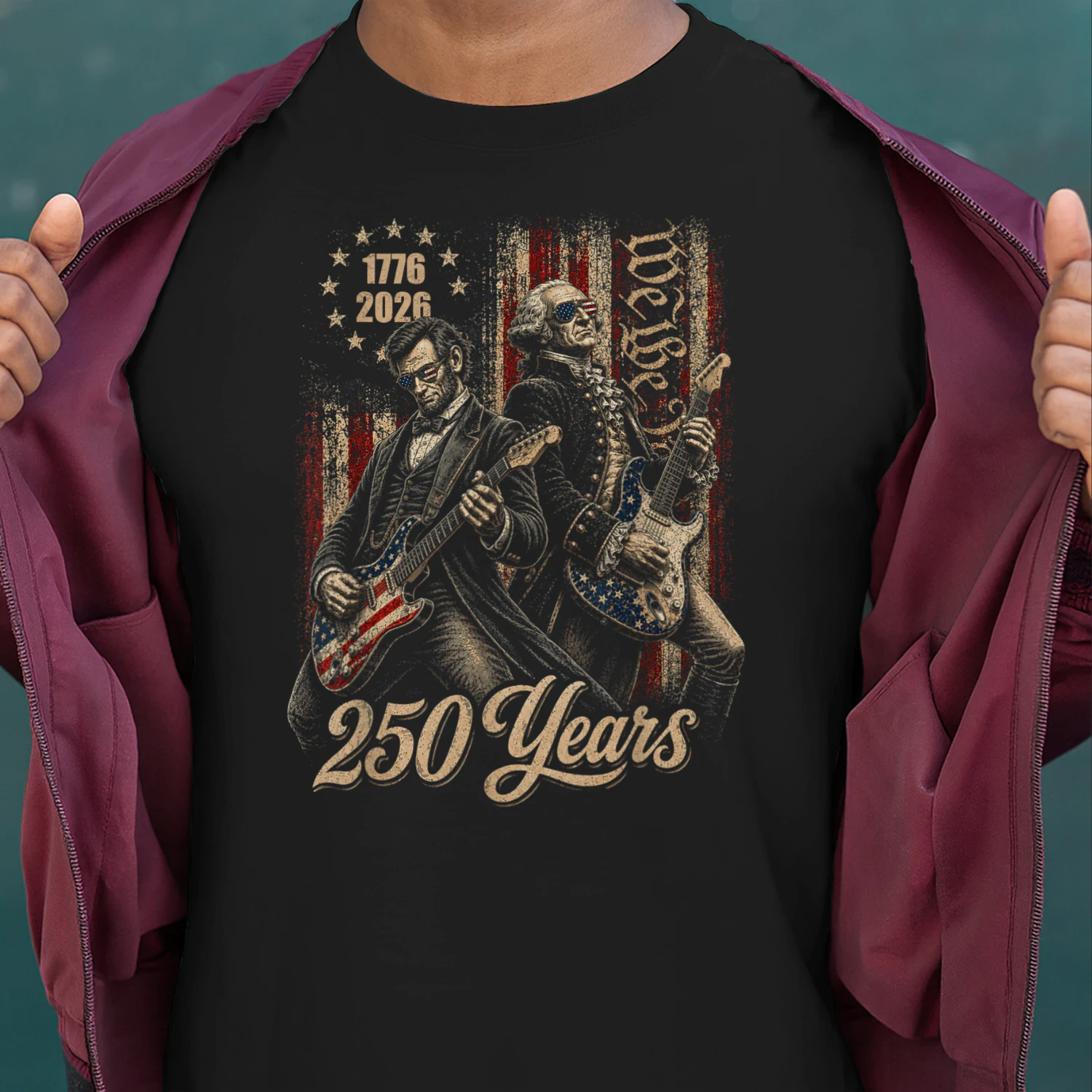 Abe George Washington Playing Guitar 250 Years America