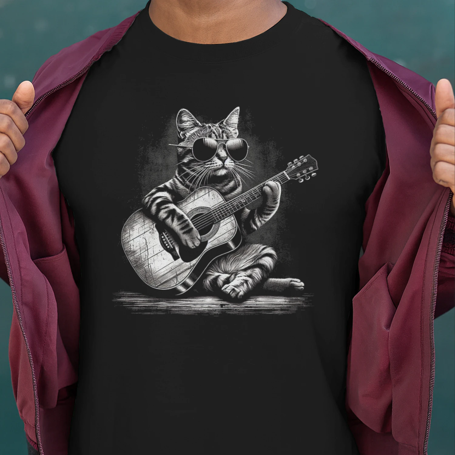 Whimsical Cat Playing Guitar Art
