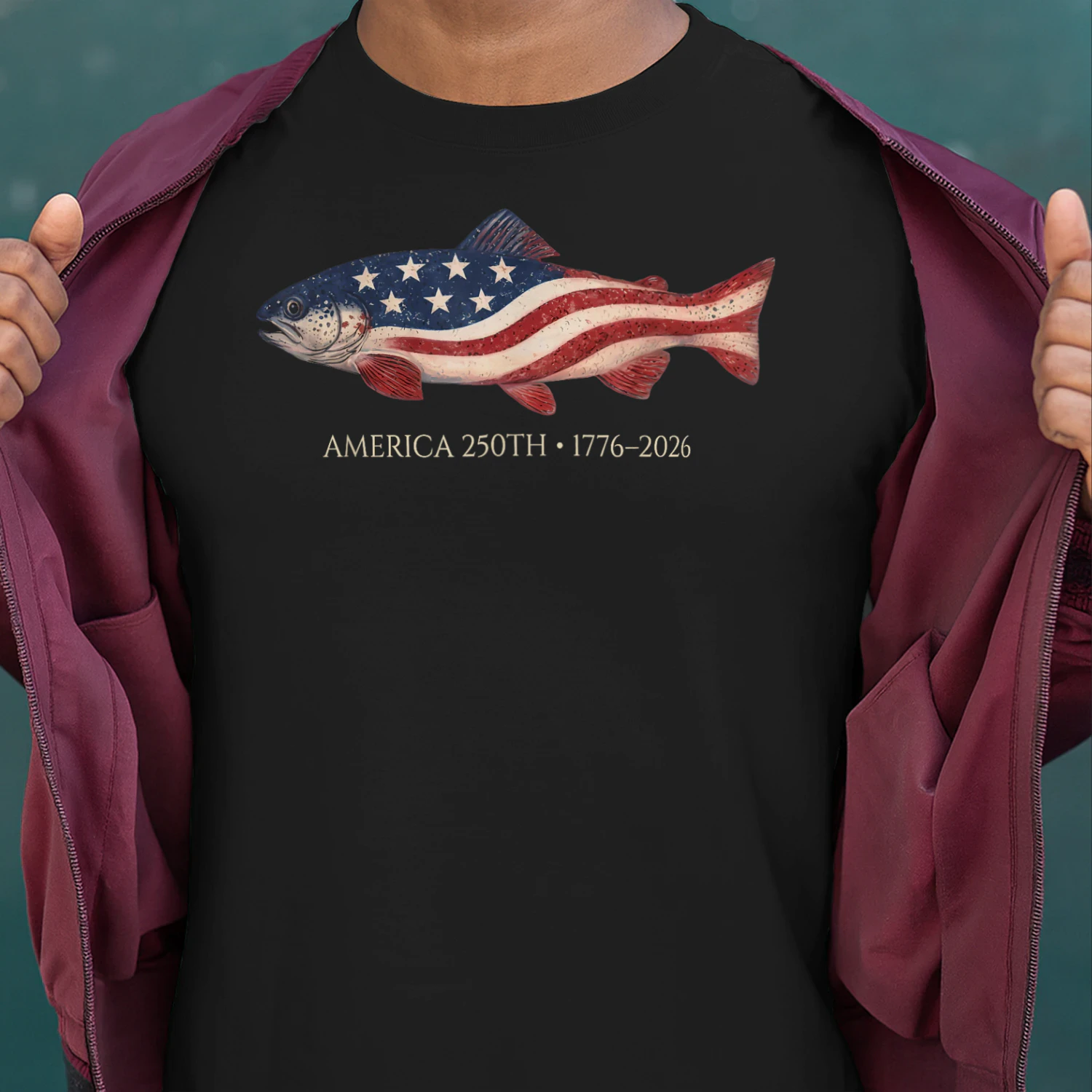 250 America Years 1776 2026 Fishing USA Flag 250th Birthday