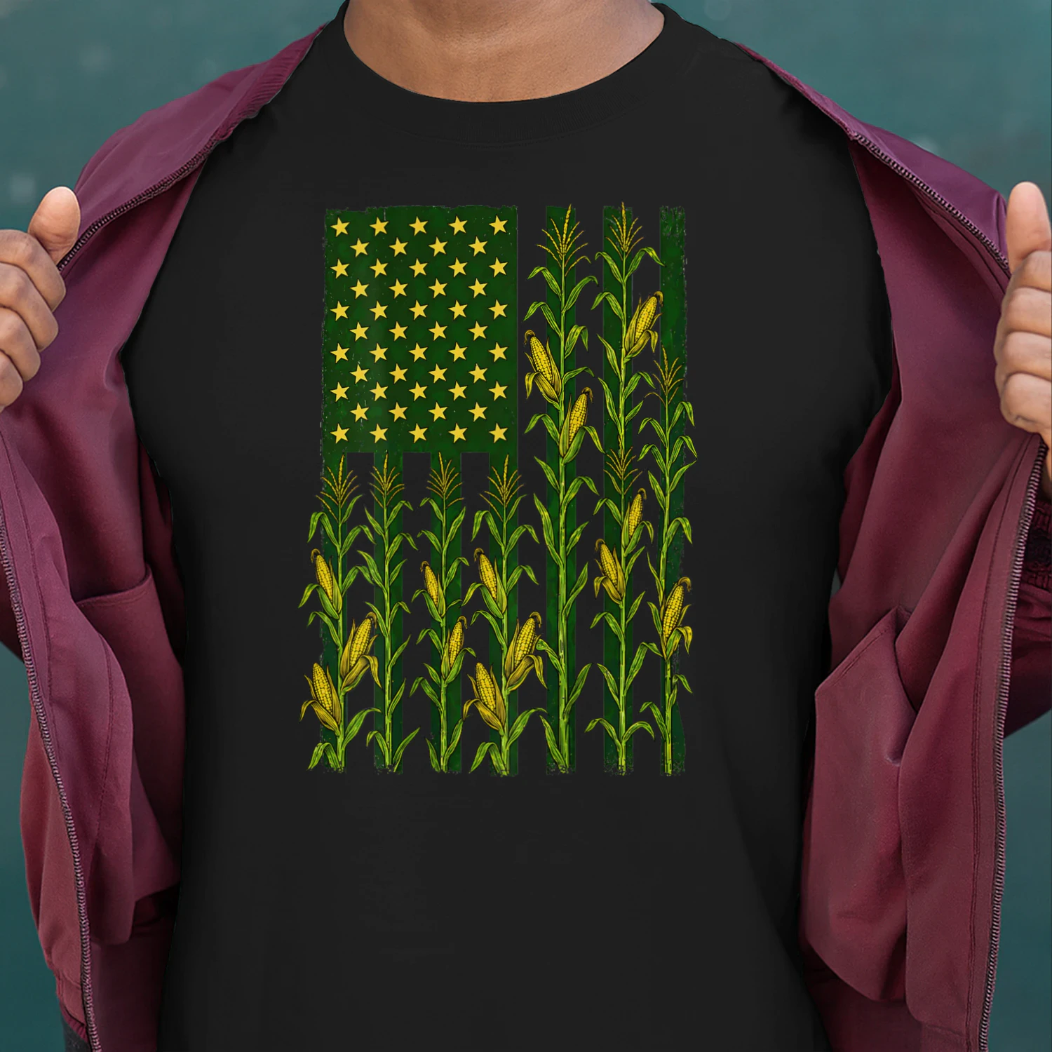 Back Vintage Corn American Flag Patriotic Farmer