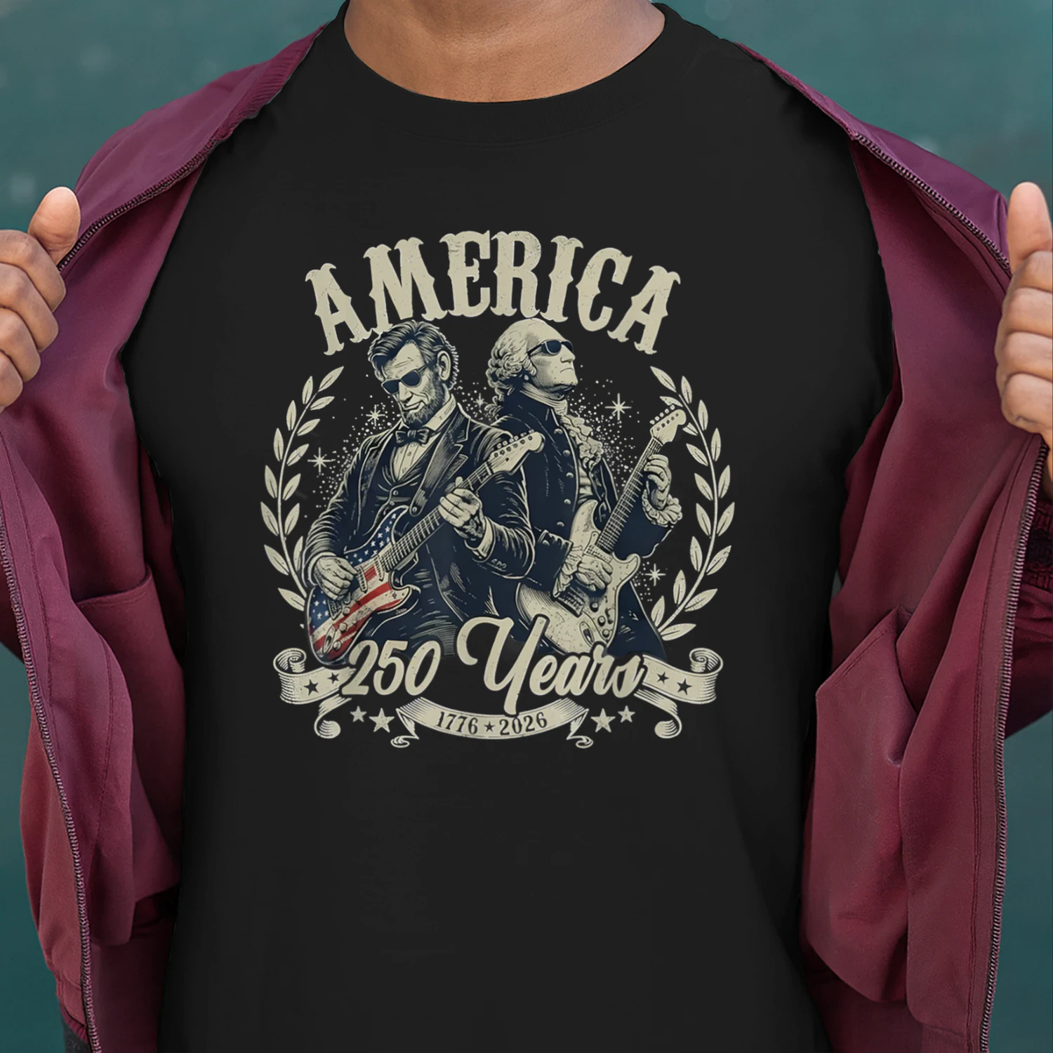 USA George Washington Abe Lincoln Playing Guitar 250th
