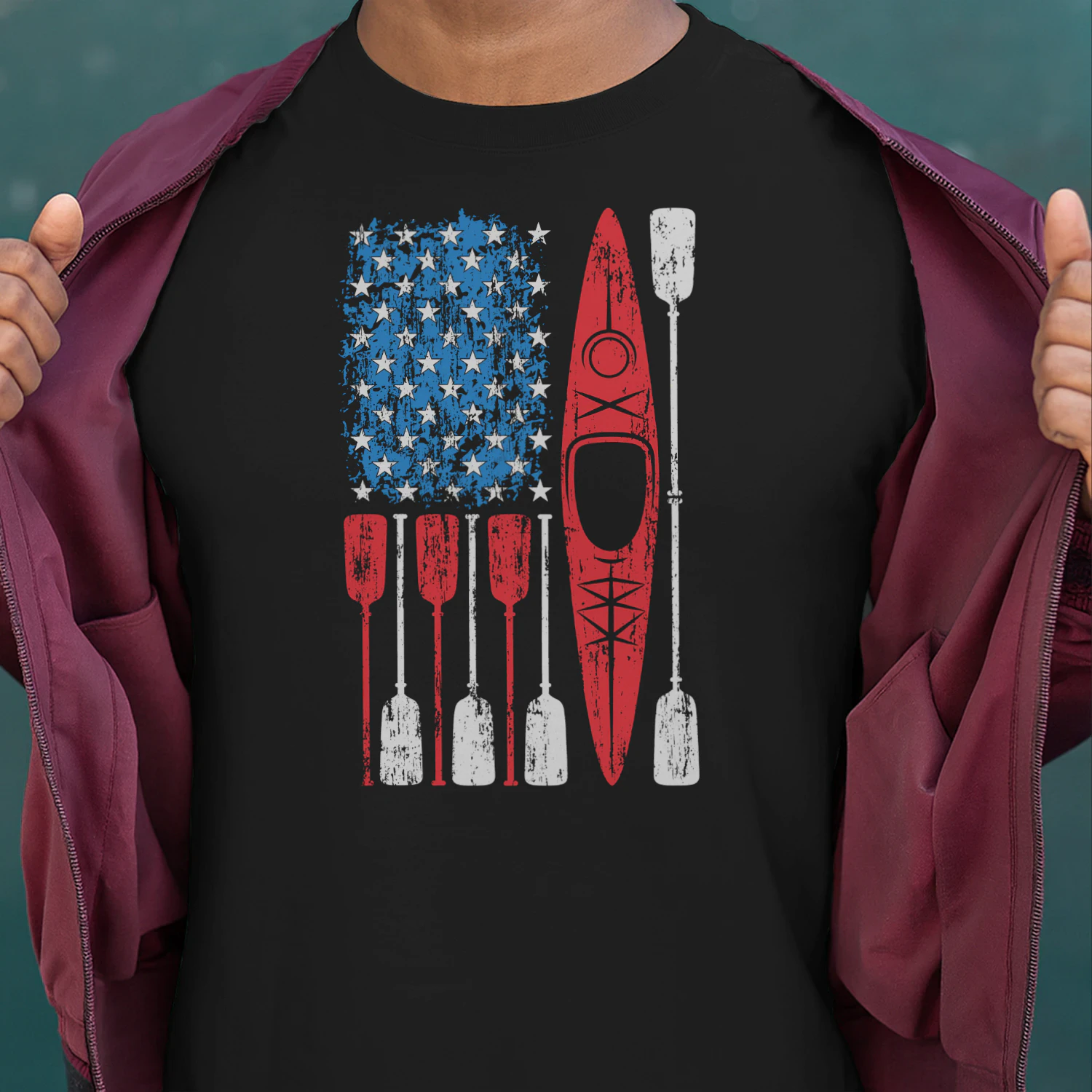 Kayak Kayaking US Flag Paddle