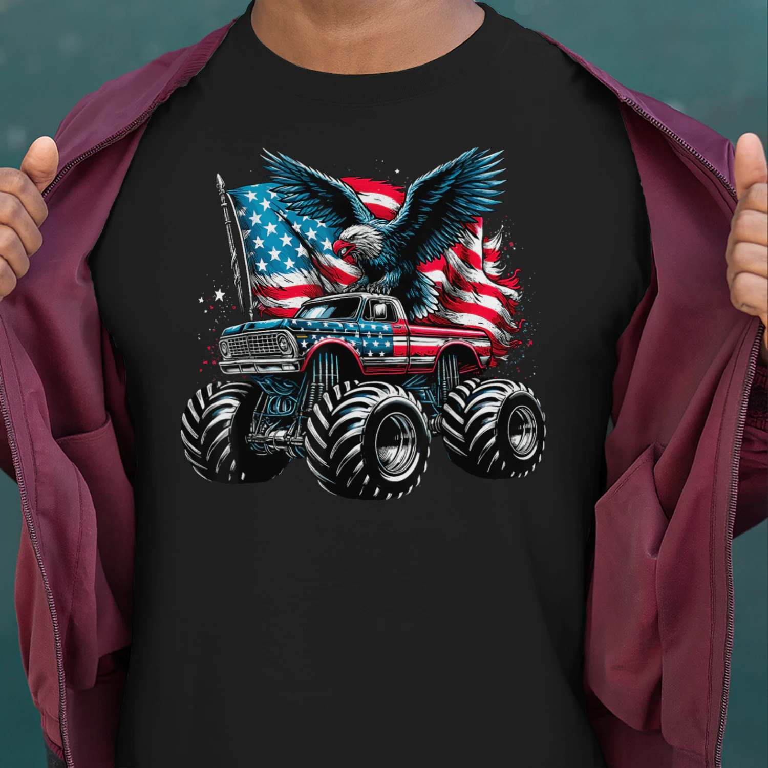 Monster Truck Bald Eagle 4th of July Boys American Flag