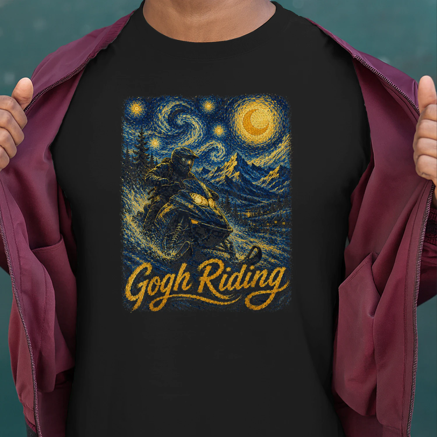 Snowmobile Gogh Riding Van Gogh Winter Art