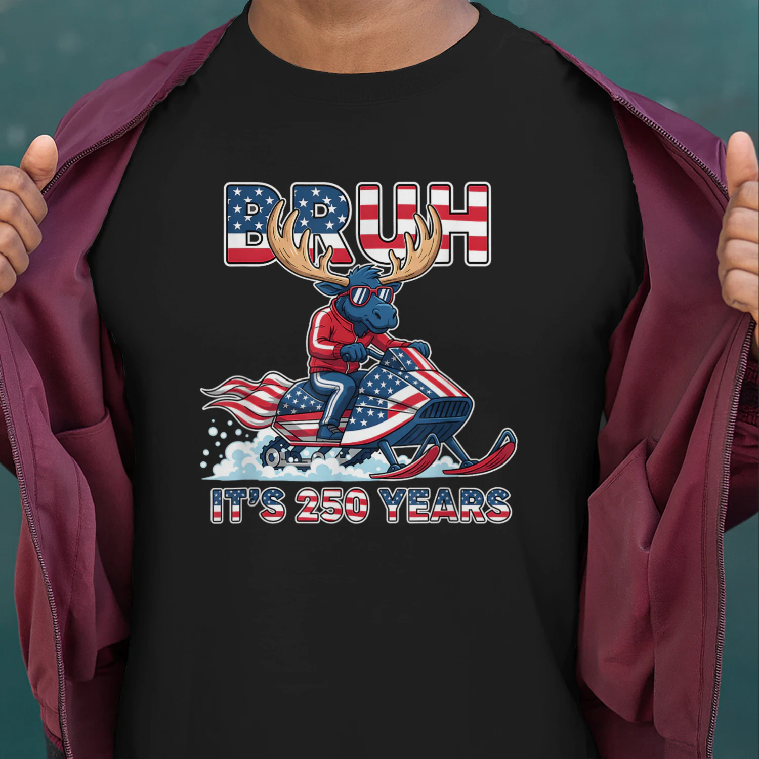 Bruh Moose Snowmobile 250 Years Patriotic Humor