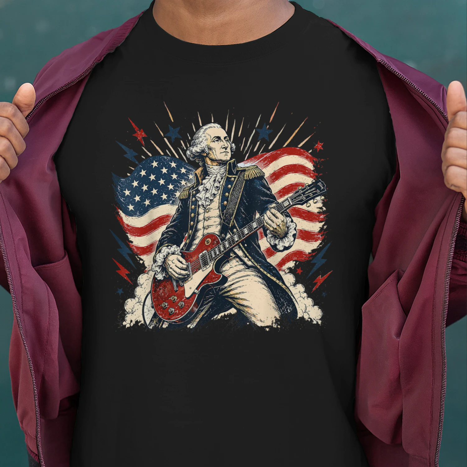 George Washington Playing Guitar 4th July 250th Anniversary