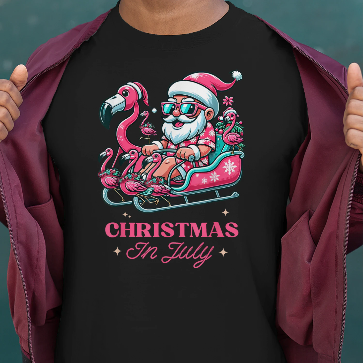 Funny Christmas in July Summer Santa Flamingo