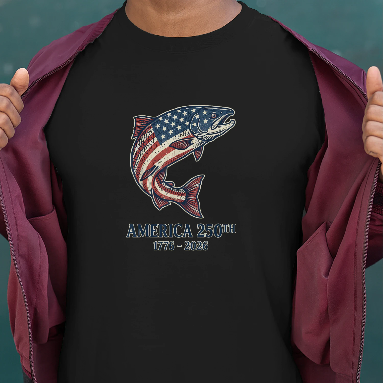 Patriotic Leaping Fish US Flag Salmon Graphic