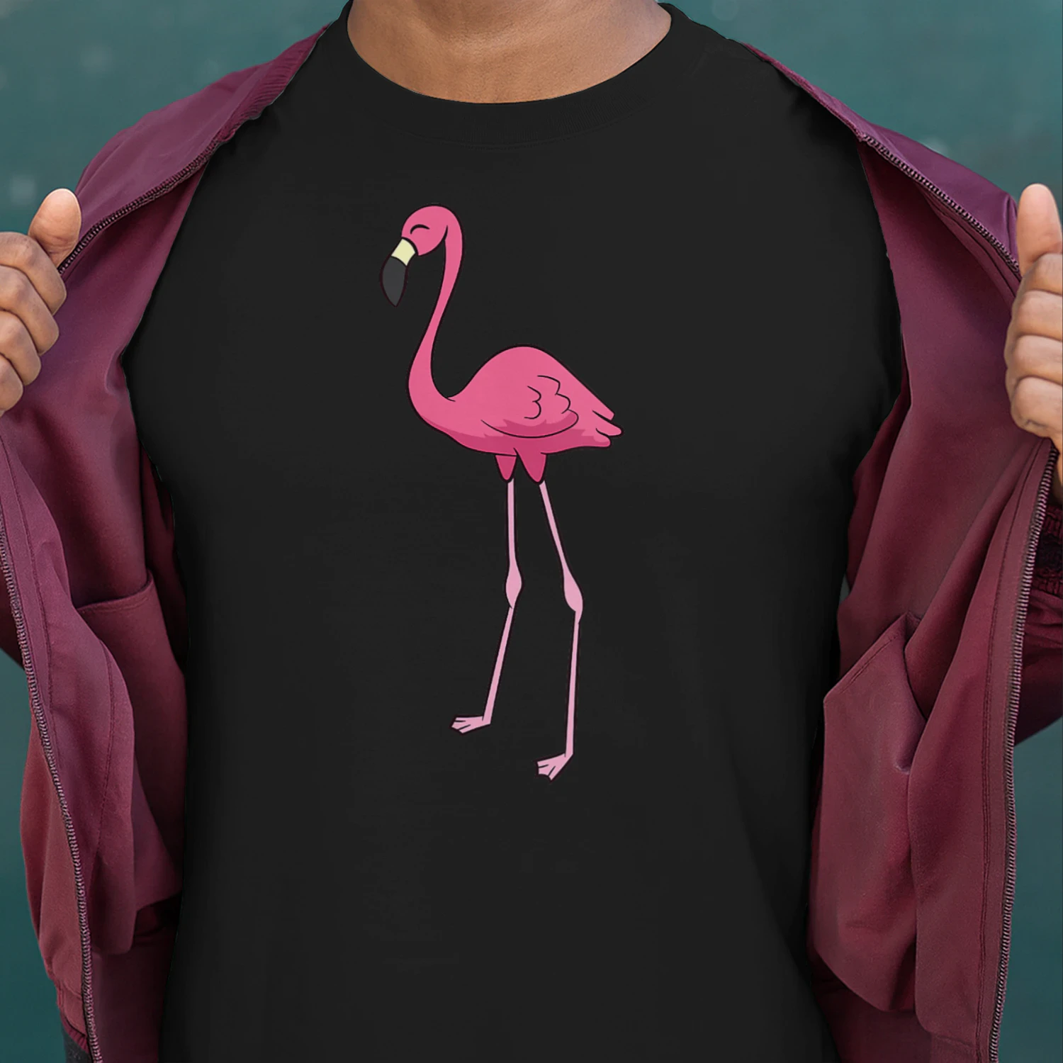 Womens Cute Flamingo Bird Pink Flamingo V-Neck