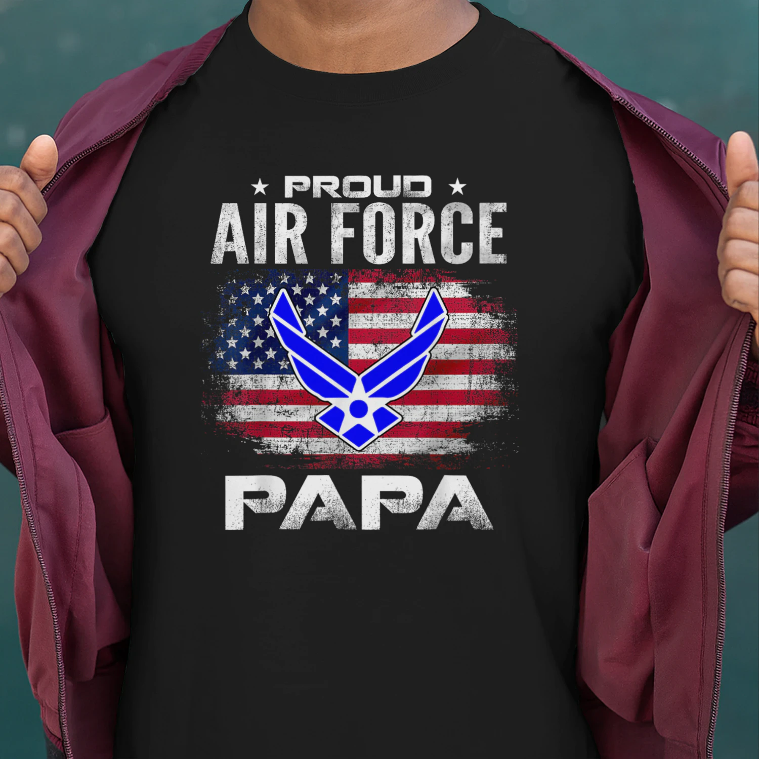Proud Air Force Papa With American Flag Gift Veteran