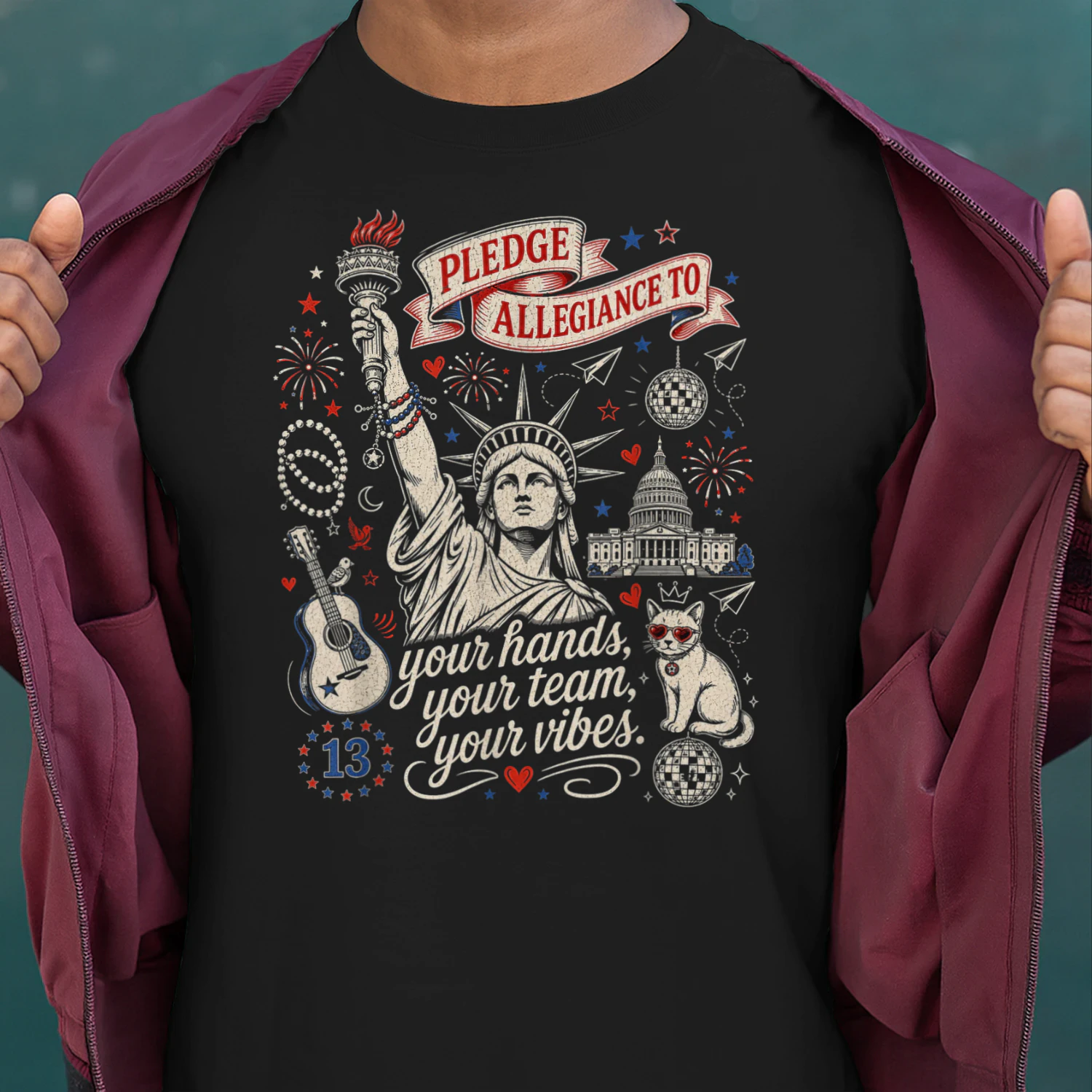 Pledge Allegiance to Your Hands Team Vibes Statue of Liberty