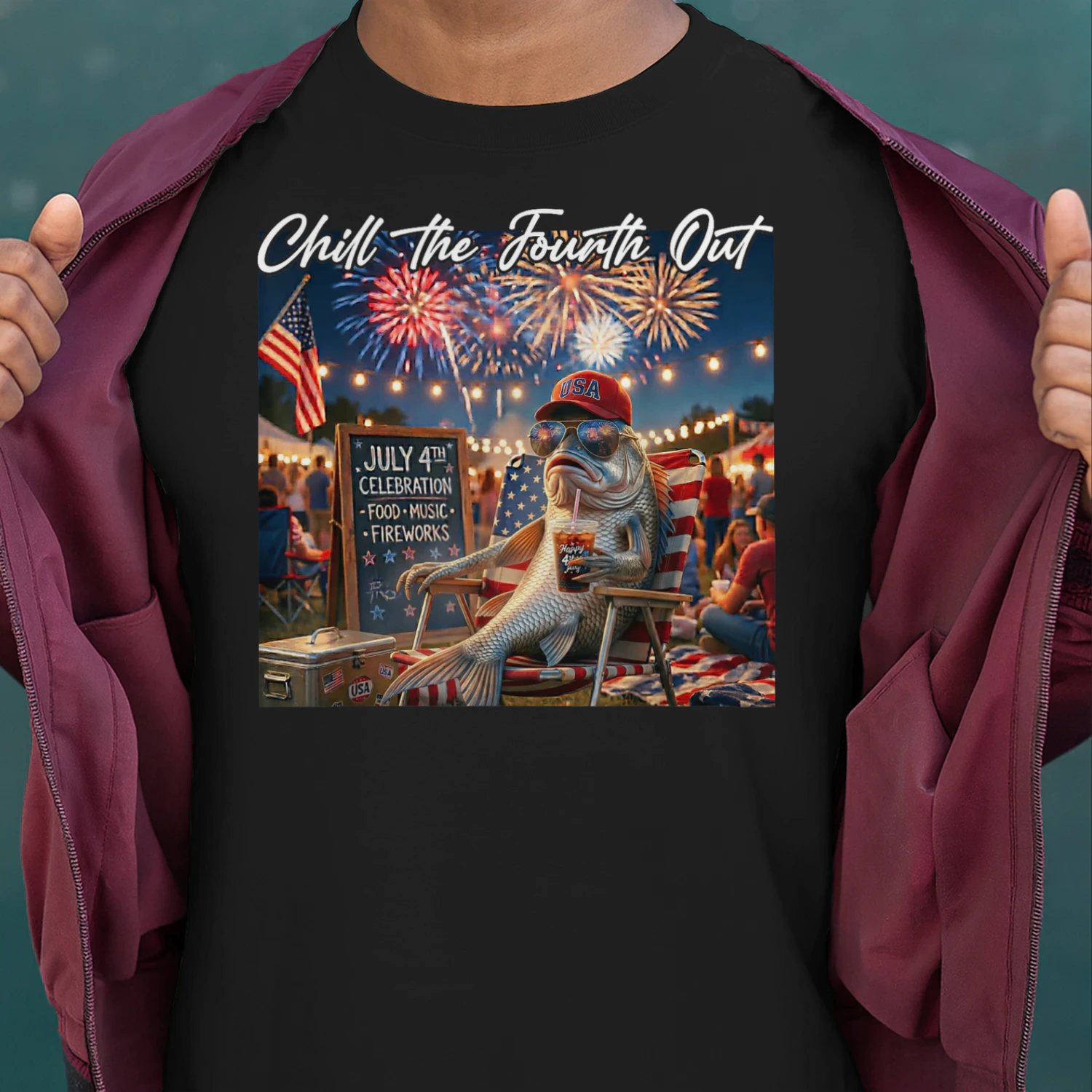 Chill The Fourth Out Funny Fish Ice Coffee 4th of July