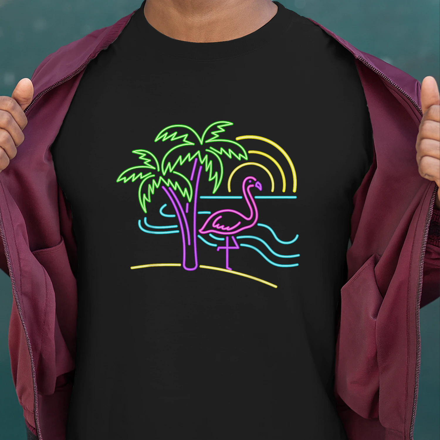 Vintage 80s Pink Flamingo Palm Tree Summer Vacation Beach