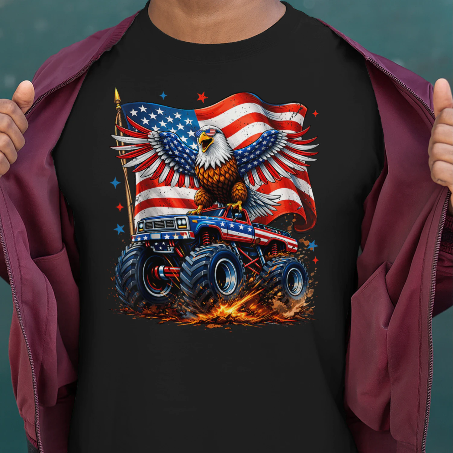 Monster Truck Eagle USA American Flag 4th of July Men Boys