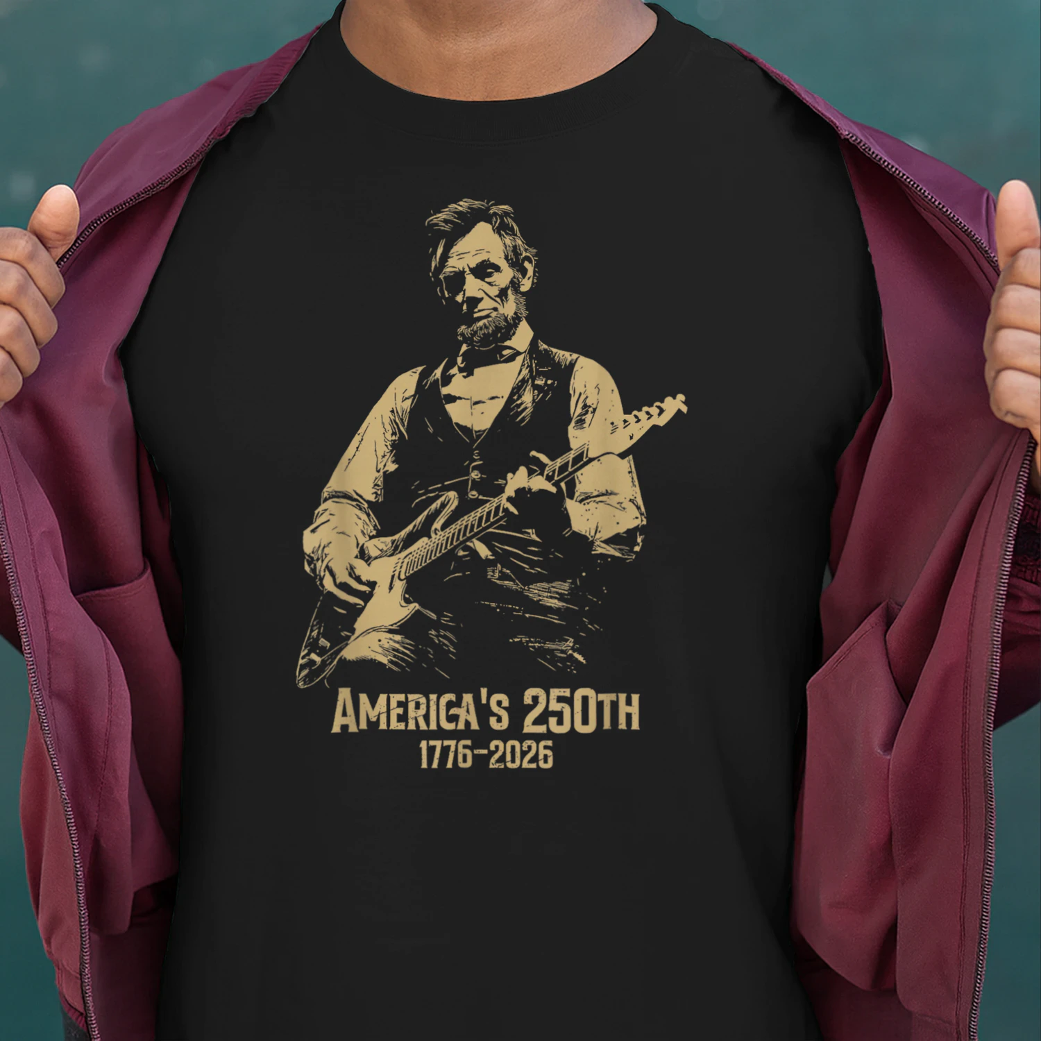 America's 250th Abraham Lincoln Playing Guitar Retro Vintage