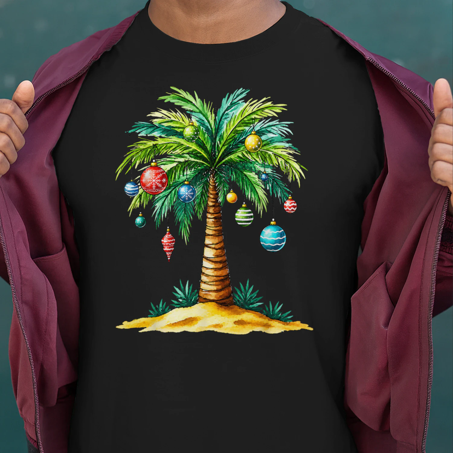 Tropical Christmas Hawaiian Santa Xmas Lights Palm Tree