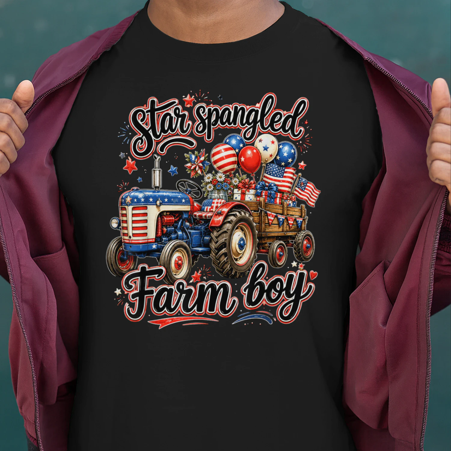 Farmer Star Spangled Farm Boy Patriotic Tractor 4th of July