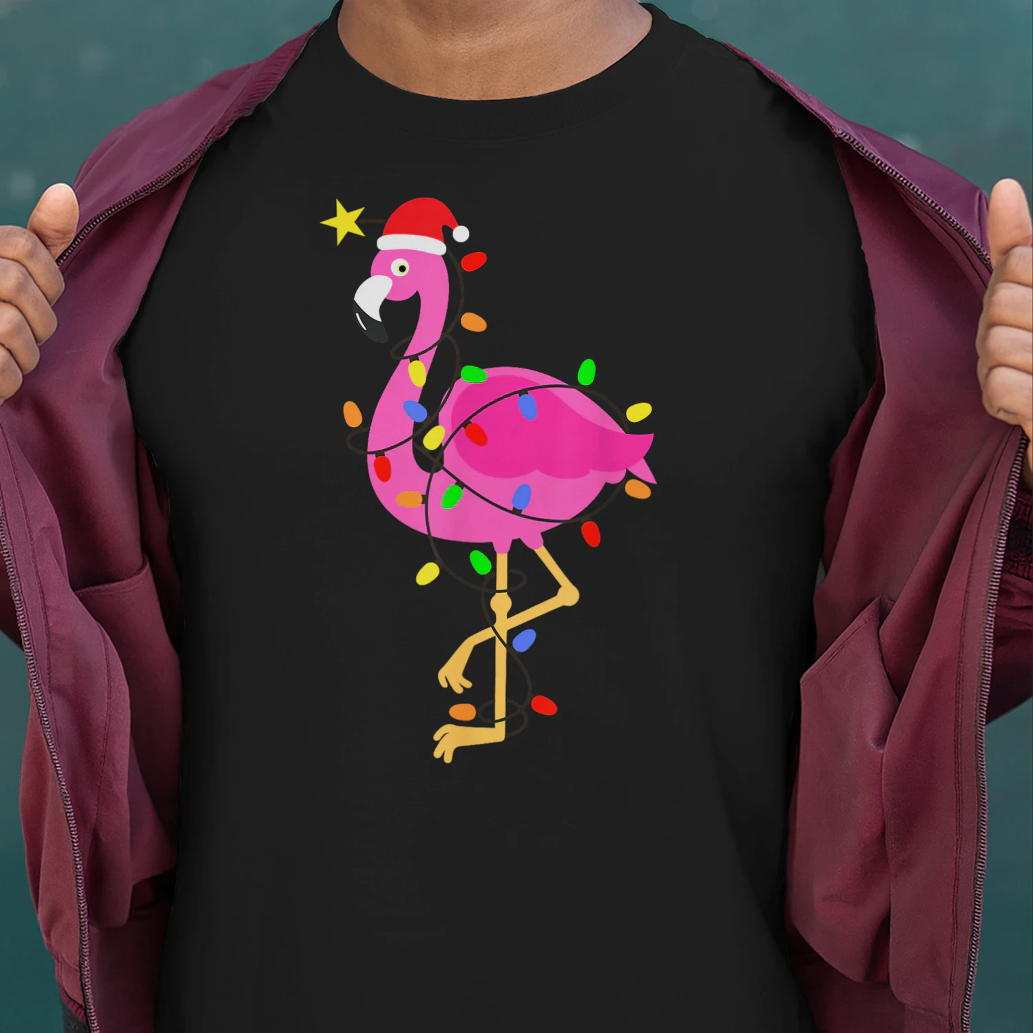 Funny Pink Flamingo in Santa Hat Christmas in