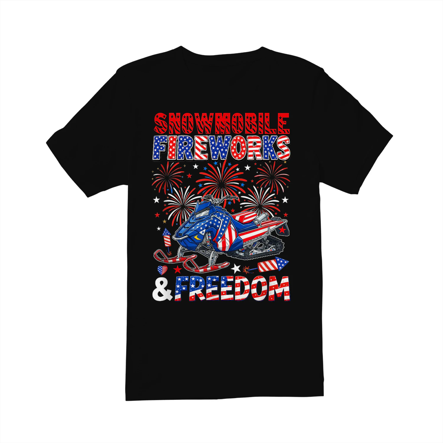 Snowmobile Freedom and Fireworks 4th July US Flag