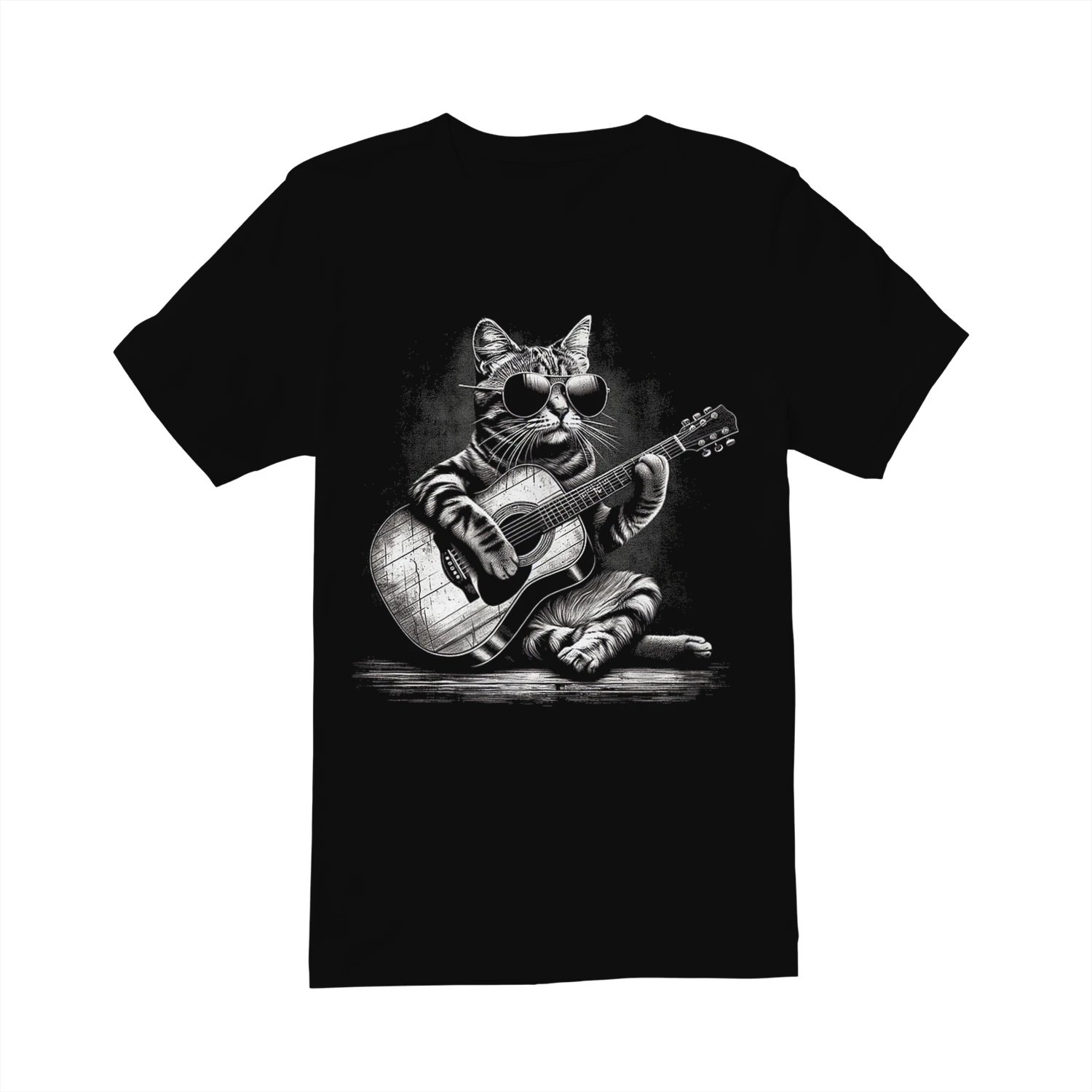 Whimsical Cat Playing Guitar Art