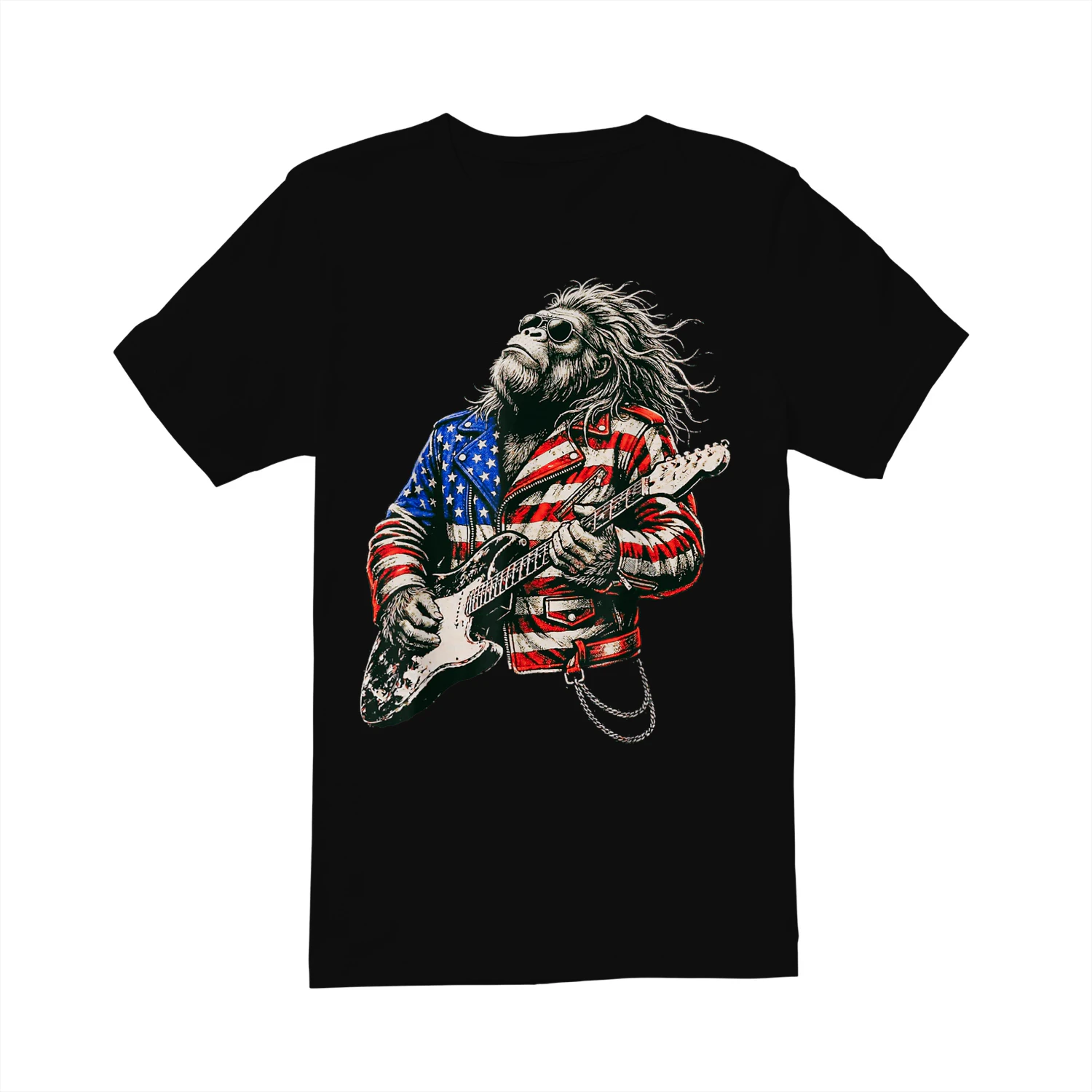 Vintage Guitar Playing Patriotic American Sasquatch