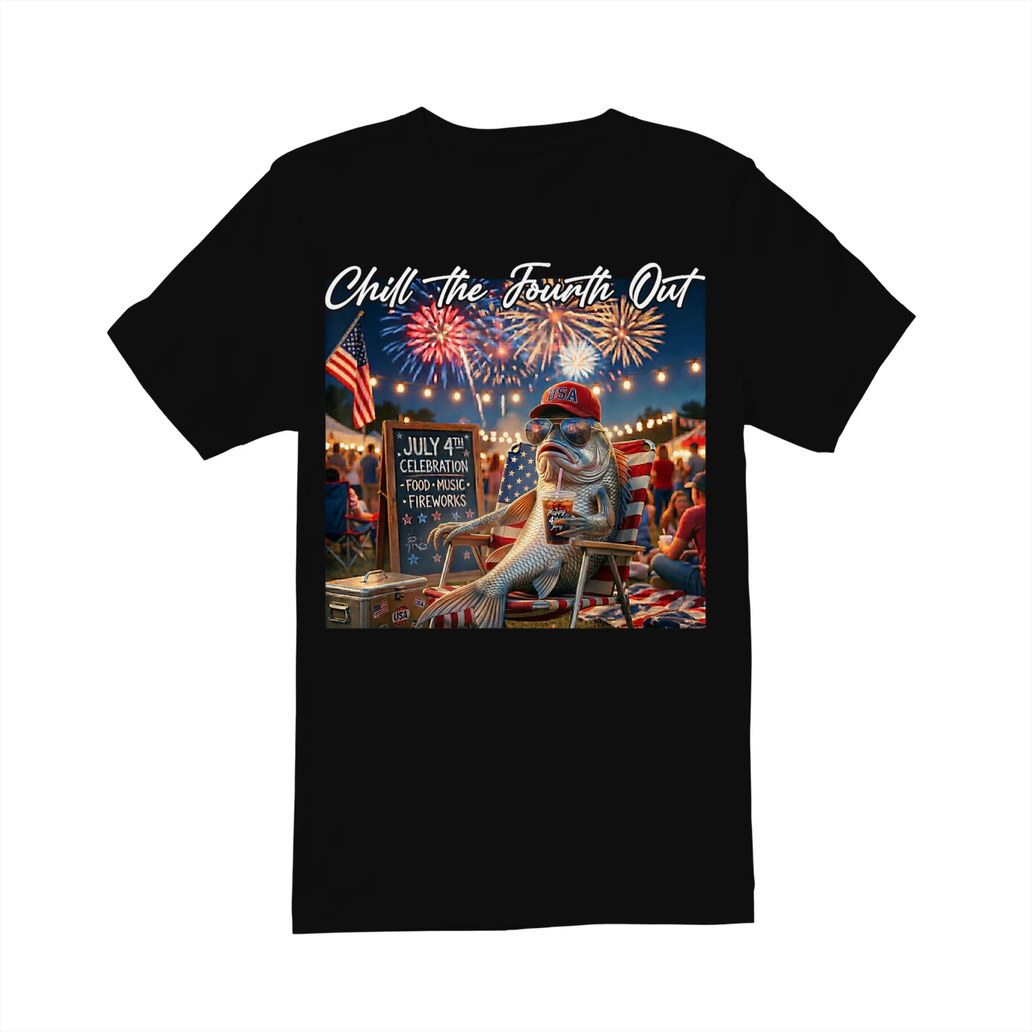 Chill The Fourth Out Funny Fish Ice Coffee 4th of July